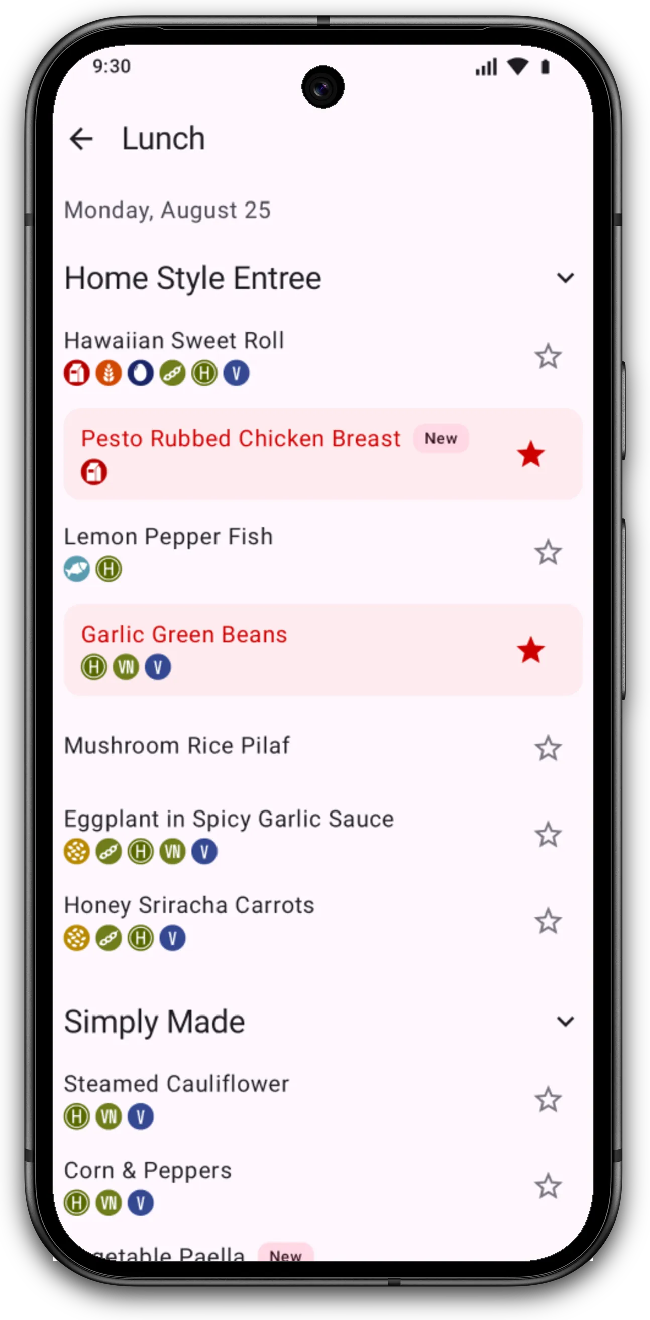 Menu screen